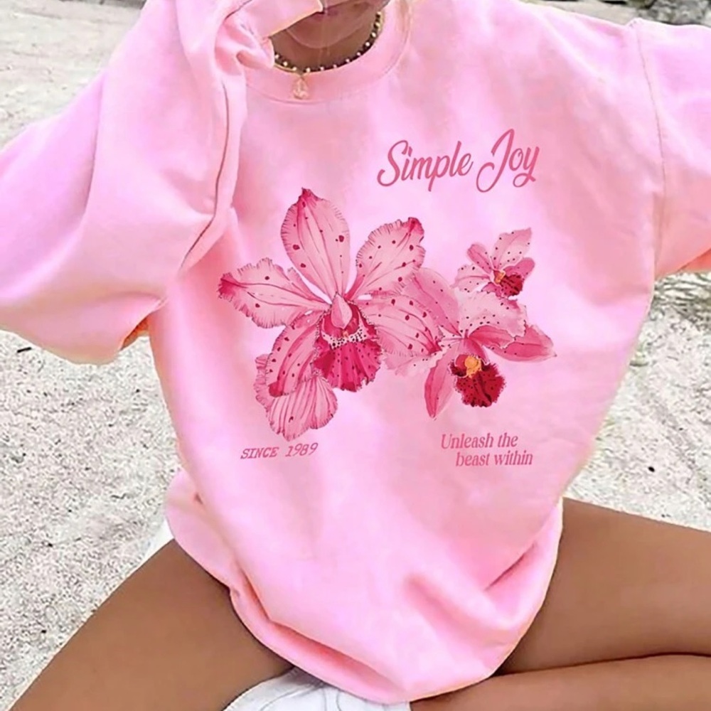 INAWLY Women's Loose Fit Floral Print Vacation Leisure Sweatshirt,